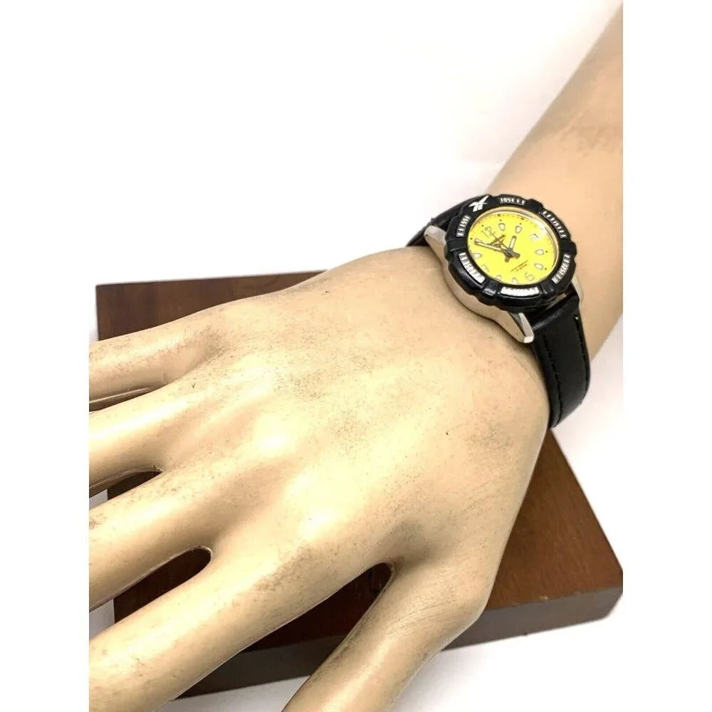 Reebok Women's Watch Quartz VX12 Diver Yellow Dial Black Leather Strap 29mm